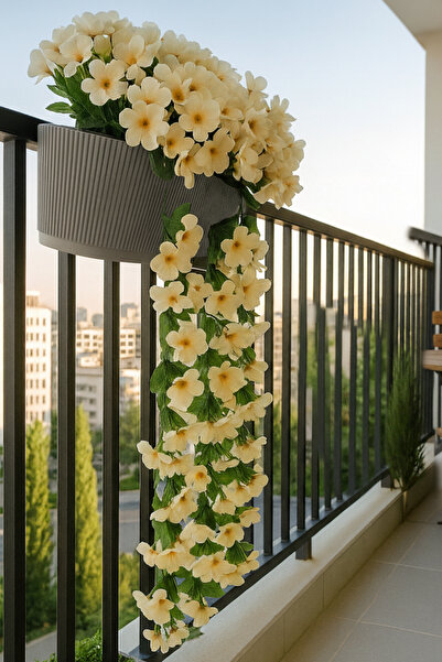 LUZAB Plastik Balkon Saksıda Taş Yosunlu Begonvil Çiçek Menekşe Sarmaşık Çiçeği Sarkan Cafe krem