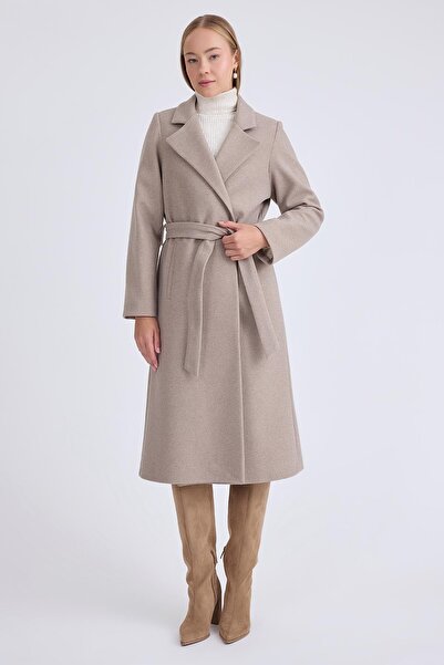 Vitrin Ceket Yaka Kuşaklı Kaşe Kaban