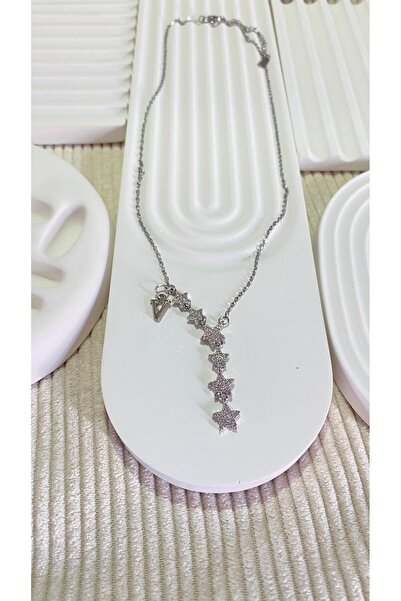 bijoux uniques Kayan Yıldız V Harfli Çelik Kolye