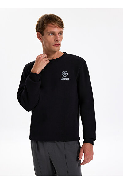 Jeep Bisiklet Yaka Baskılı Siyah Erkek Sweatshırt J4WM-SWT7220