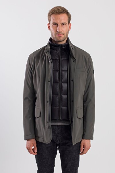 Jakamen Haki Comfort Fit Gizli Kapüşonlu Mont