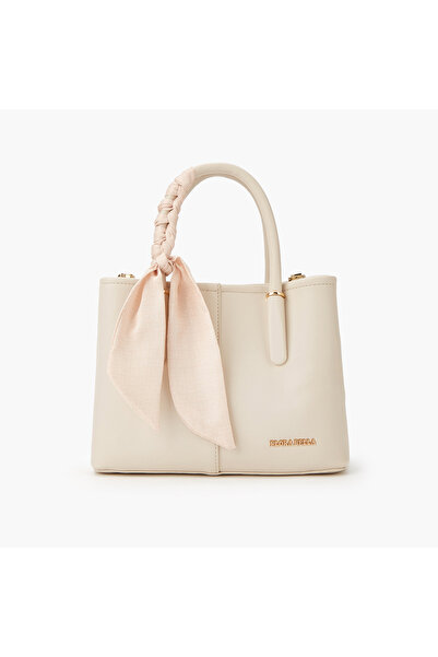 Flora Bella by Shoexpress حقيبة توت مزينة بنقشة وشاح مع حزام قابل للفصل وسحاب للإغلاق، عرض 18 سم × ارتفاع 10.5 سم × عمق 23 سم