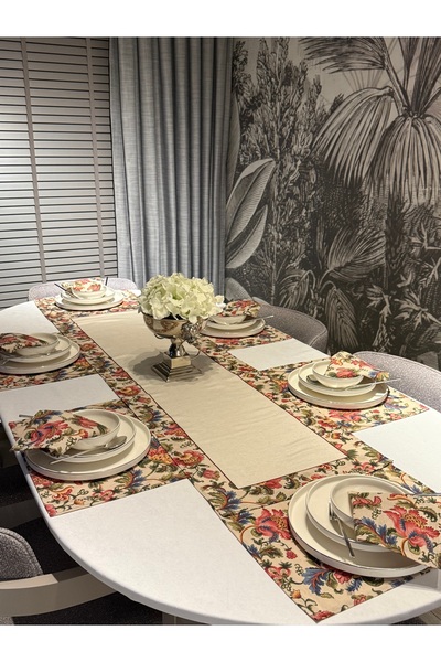 Heriya Linen 6-Piece Hürrem Pattern 6 American Serving & 1 Runner - 6 Napkins