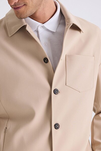 Jakamen Μπεζ Slim Fit Baby Collar Εποχιακό Παλτό