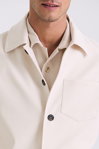 Jakamen Κρεμ Slim Fit Baby Collar Εποχιακό Παλτό