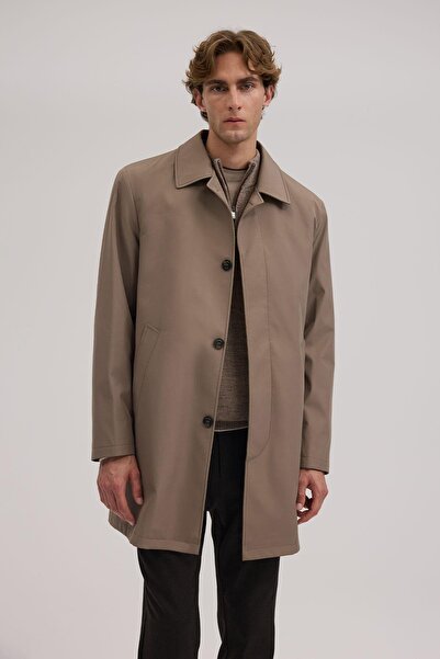 Jakamen Bej Comfort Fit Berberi Yaka Gizli Düğmeli Mont
