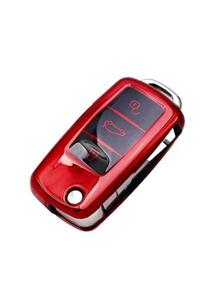 OEM Husă roșie lucioasă pentru cheie briceag VW - Polo, Golf, Passat, Beetle, Skoda, Seat