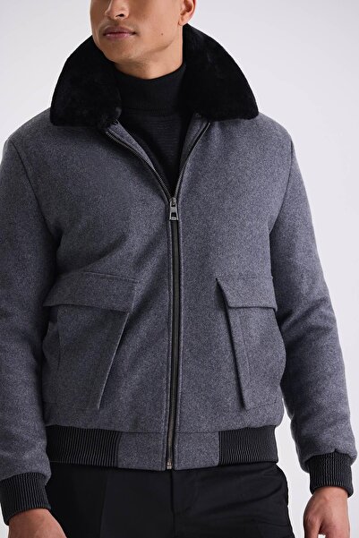 Jakamen Сірий Regular Fit Комір з хутром Зимовий пуховик