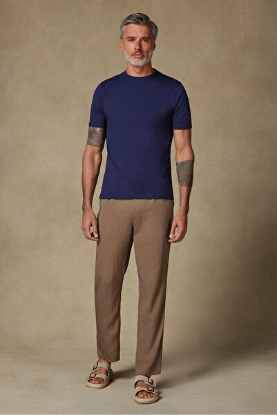 Abbate Легка бавовняна футболка Comfort Fit темно-синього кольору з круглим вирізом для чоловіків