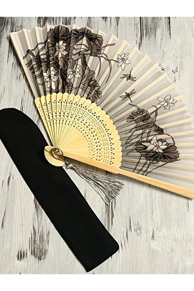 BERG ATELIER Özel Kese ile Yelpaze Kumaş Bambu Şık Desenli Şık Hediyelik Yelp...