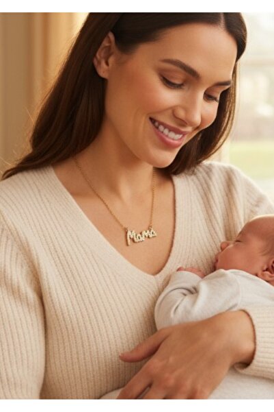 bonbela Colier din oțel cu inscripție „Mama” cu piatră - Colier pentru mama c...