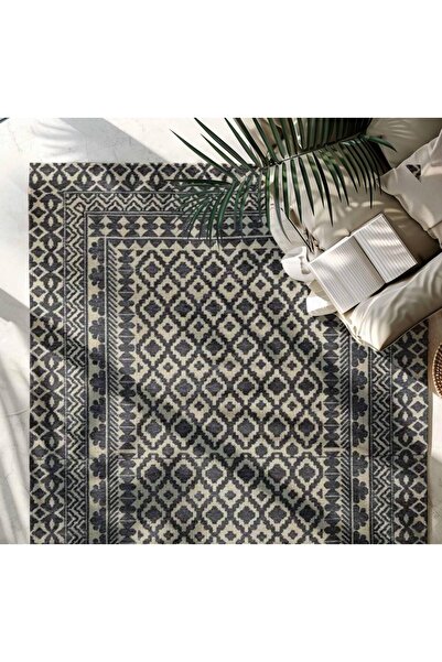 Alkaffary Sofa Rug, Geometric patterened Belgian Crafted Jute rug, suitable for all spaces, charcoal & beige