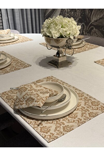 Heriya Linen Set of 6 - Balca Patterned American Serving & Napkin 45X30-30X30