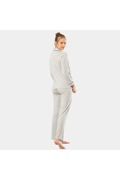 TÜREN Straight Long Sleeve Shirt Collar Pajama Suit 3365/Grey