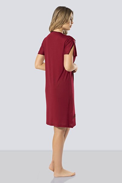 TÜREN Γυναικείο νυχτικό με λαιμόκοψη σε σχήμα V 3282/Μπορντό