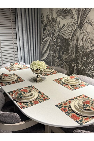 Heriya Keten 6’lı Havin Desen 6 Amerikan Servis &6 Peçete 45x30-30x30