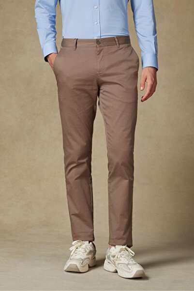 Abbate Chino Twill Cotton Blend Slim Fit Dark Beige Men's Straight Trousers