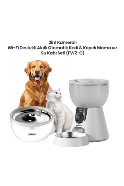 Wero 2in1 Kameralı, Wi-Fi Destekli Akıllı Otomatik Kedi & Köpek Mama ve Su Kabı Seti (FW2-C)