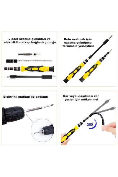 DailyTech 115 In 1 Hassas Sarı Çoklu Tornavida Seti El Alet Takımı