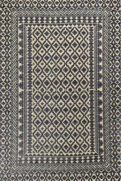 Alkaffary Sofa Rug, Geometric patterened Belgian Crafted Jute rug, suitable for all spaces, charcoal & beige