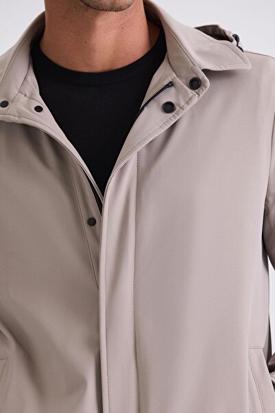 Jakamen Beige Comfort Fit Hooded Classic Model Coat with Hidden Zipper