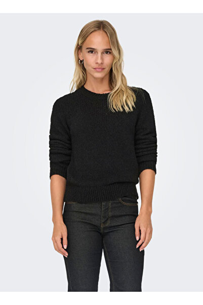 ONLY О-образно деколте, редовен плетен модел, черен пуловер за жени ONLEMIRA L/S O-NECK KNT