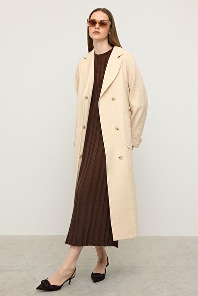 Olcay Torba Cepli Self Patterned Oversize Limited Edition Coat Cream 3140