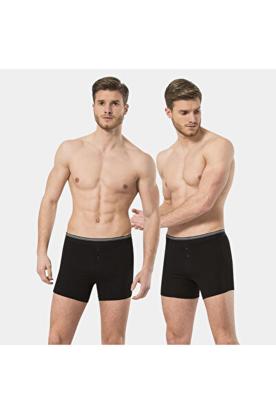 TÜREN Men's Lycra Buttoned Boxer (Pack of 2) 135/Black