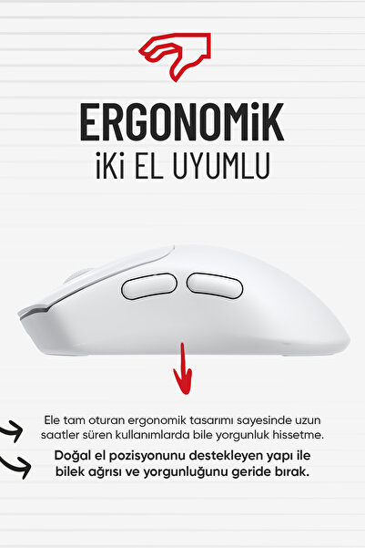 Enkado 63B Bluetooth Kablosuz Kablolu Şarjlı 12800 Dpı Gaming Mouse Makrolu Ultra Hafif Oyuncu Mouse Beyaz