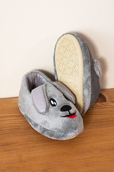 AlbiShoes Unisex Çocuk Panduf Ev Patiği Pamuk Astarlı Köpek Figürlü Ev Kreş Ayakkabı Sevimli Köpek