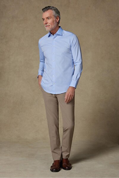 Abbate Donatello Jakar Pamuklu Slim Fit Açık Mavi Klasik Yaka Erkek Desenli Gömlek