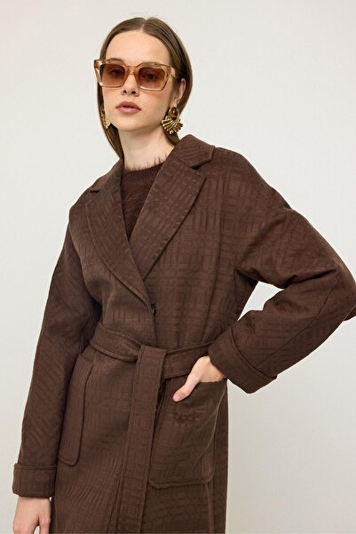 Olcay Torba Cepli Self Patterned Oversize Limited Edition Coat Brown 3140