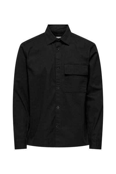 Only & Sons Normal Siyah Düz Erkek Gömlek ONSHARPER RIPSTOP WORKER OVERSHIRT