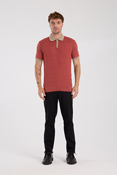 Abbate Aclub Echo Knitted Fabric Viscose Blend Slim Fit Tile Polo Collar Men's Patterned Polo Shirt