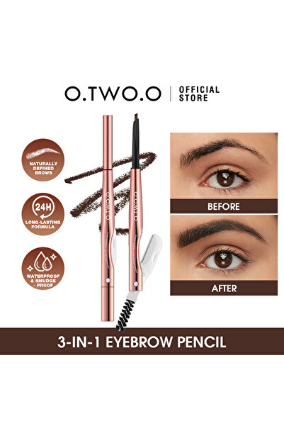 O.TWO.O Cosmetics قلم تحديد الحواجب الكريمي 3 في1-DARK BROWN 04