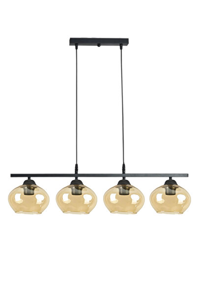 Modavize Albert Modern Salon - Mutfak Cafe Yemek Masası Üstü Siyah Renk Sıralı Bal Camlı 4 Lü Avize