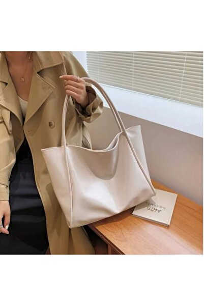 DENSİLA Kadın Krem Fermuarlı Shopper Çanta