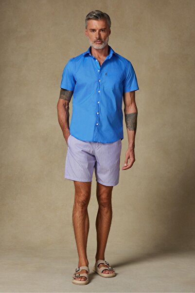 Abbate Ανδρικό ριγέ σορτς Sky Poplin Cotton Comfort Fit μωβ