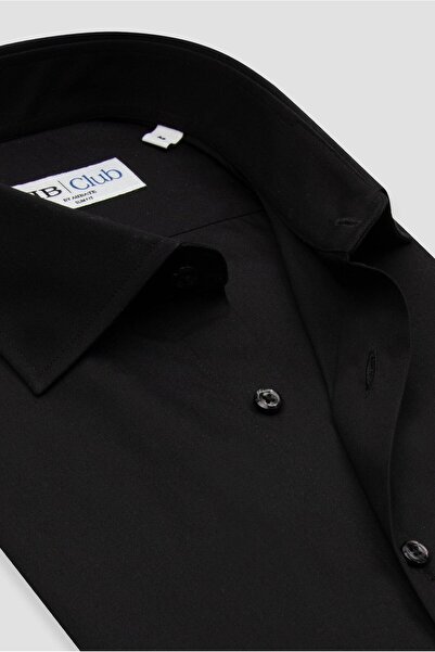 Abbate BB Club Oscar Поплин памук полиестер Слим фит Черна класическа яка Мъжка риза без мотиви