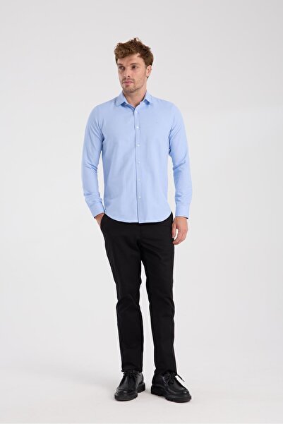 Abbate AClub AClub AC10112 Оксфордська бавовняна сорочка Slim Fit з синім коміром на ґудзиках для чоловіків