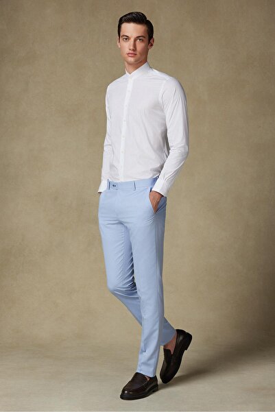 Abbate Мъжка бяла риза с мао яка, от еластична памучна смес, с тясна кройка