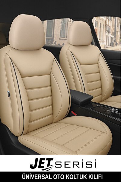 GM-DESIGN Jet Bej Deri Üniversal Oto Koltuk Kılıfı - 5 Koltuk Tam Set