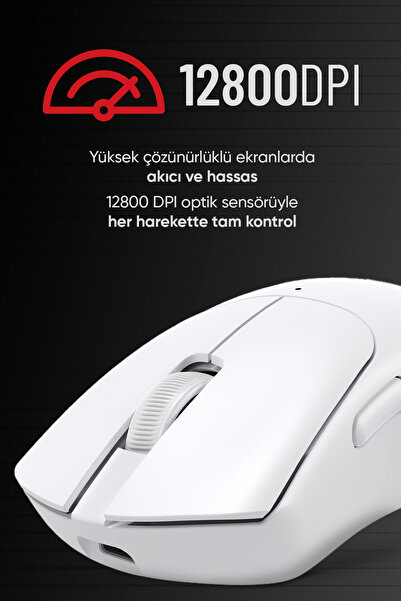Enkado 63B Bluetooth Kablosuz Kablolu Şarjlı 12800 Dpı Gaming Mouse Makrolu Ultra Hafif Oyuncu Mouse Beyaz