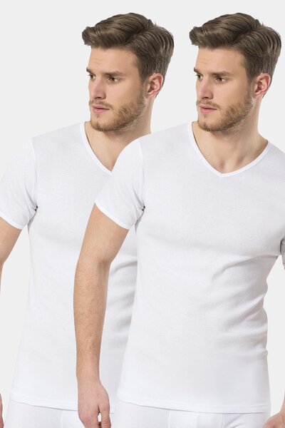 TÜREN Men's Ribana V-Neck Undershirt (Pack of 2) 156/White
