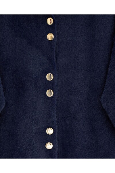 Modamorfo Buttoned Front Long Bearded Soft Cardigan - Navy