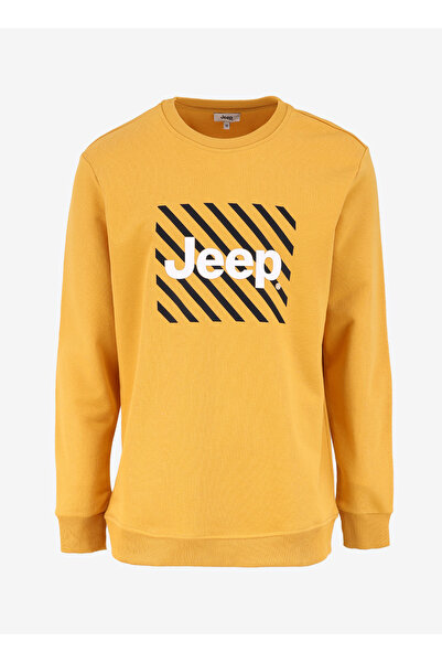 JEEP Bisiklet Yaka Baskılı Hardal Erkek Sweatshırt C4WM-SWT4233