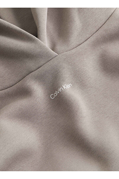 Calvin Klein Kapüşon Yaka Düz Vizon Kadın Sweatshırt NANO LOGO REG FLEECE HOODIE