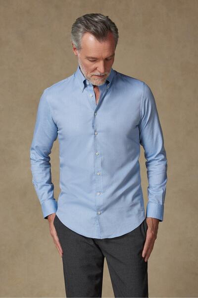 Abbate Carlo Royal Oxford Cotton Slim Fit Light Blue Button-Down Collar Men's Solid Shirt