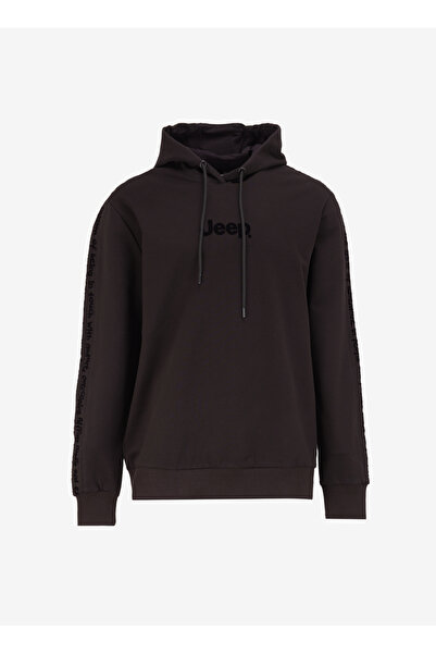 Jeep Kapüşon Yaka Baskılı Siyah Erkek Sweatshırt J4WM-SWT7314