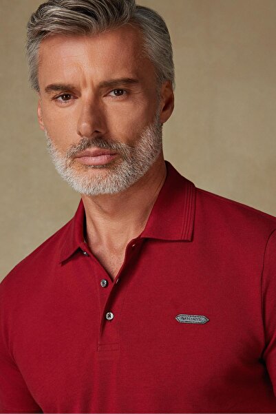 Abbate Royal Pike Cotton Comfort Fit Claret Red Polo Collar Men's Plain Polo Shirt